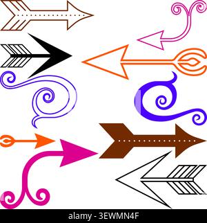 Flèches stylisées colorées indiquant la direction et le mouvement Illustration de Vecteur