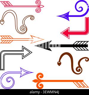 Flèches modernes dans différents styles, couleurs et formes Illustration de Vecteur