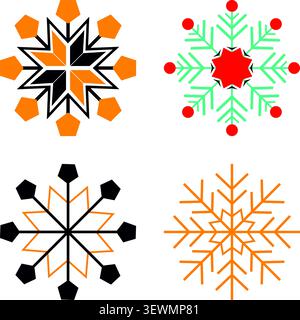 Collection de quatre diverses icônes de flocon de neige dans différentes couleurs avec backgrou blanc Illustration de Vecteur