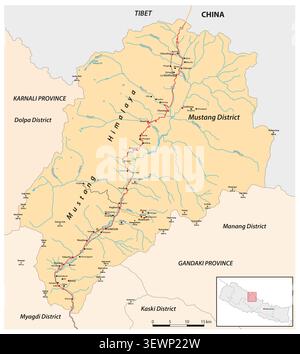 Carte du district de Mustang au Népal Banque D'Images