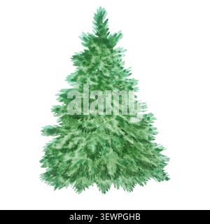 Illustration aquarelle de l'épinette verte traditionnelle. Elément isolé d'aquarelle dessiné à la main pour carte de voeux de célébration de Noël, holid d'hiver Banque D'Images