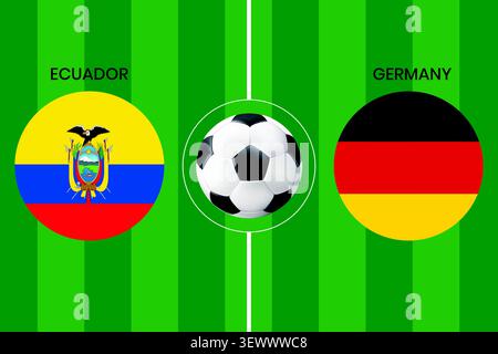 Equateur vs Allemagne concept de match de football avec drapeaux nationaux sur le terrain de football vert, parfait pour les promotions d'événements sportifs et les bannières de jour de match. Illustration de Vecteur