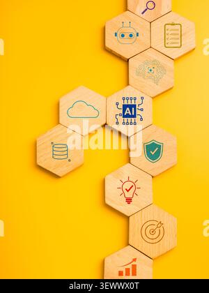 Concept de cadre de gouvernance de l’IA d’entreprise comprenant des composants d’écosystème IA connectés, symbolisant responsable, stratégie, gouvernance de plateforme, infras Banque D'Images