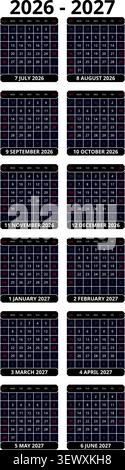 Anglais 2026-2027 vertical 2x6 Grid Productivity Dashboard Calendar Grid Corporate Annual Project Tracker (compatible avec 2037-2038 et 2054-2055). Illustration de Vecteur