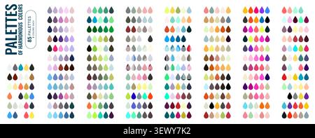 Palette de couleurs RVB avec des nuances froides, chaudes et vibrantes. Schéma de couleurs rvb en forme de goutte, tableau d'harmonie affichant des teintes claires et profondes, des tons, des nuances ou des dégradés pour la sélection des couleurs ou la comparaison des palettes Illustration de Vecteur