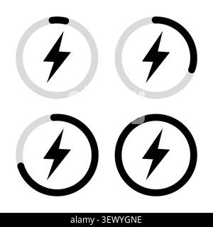 La forme vectorielle noire de l'anneau de chargement de boulon de foudre comporte une barre d'énergie. L'icône de progression de puissance dynamique complète l'interface utilisateur moderne. spe 10 Illustration de Vecteur
