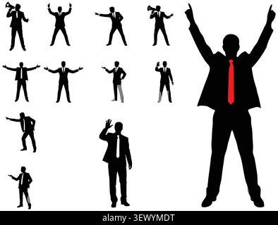 Business People Set, Business Success Silhouette Set avec Winner pose Vector icône Illustration de Vecteur