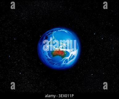 Peinture. Vue orbitale planète Terre vue de l'espace montrant l'Australie. Banque D'Images