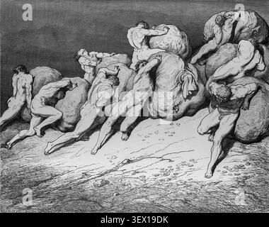 L'avare et prodigue, Inferno, gravure de Gustave Dore à Divine Comédie Banque D'Images