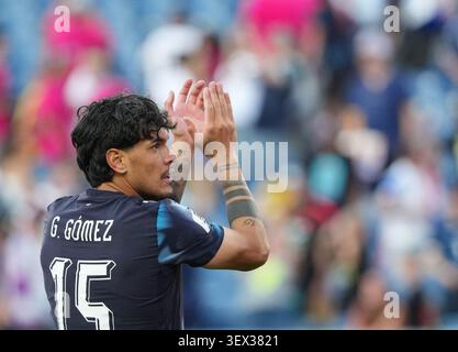 Boston, États-Unis. 29 juin 2026. Gustavo Gomez, du Paraguay, célèbre la manche du match de 32 entre l'Allemagne et le Paraguay lors de la Coupe du monde de la FIFA 2026 au Boston Stadium, aux États-Unis, le 29 juin 2026. Crédit : Huang Zongzhi/Xinhua/Alamy Live News Banque D'Images