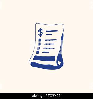 Illustration vectorielle dessinée à la main de l'icône de réception de facture pour le document de facturation, le relevé de paiement, le rapport de dépenses, le dossier comptable et les documents financiers. Illustration de Vecteur