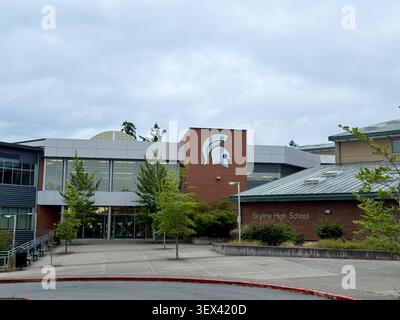Skyline High School bâtiment en vacances d'été. Banque D'Images