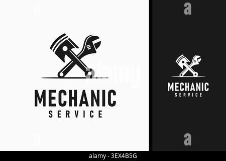 Piston et clé pour la conception d'icône de symbole de logo de mécanicien Illustration de Vecteur