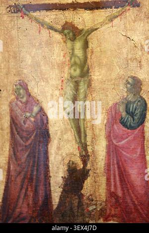 Le Calvaire avec Saint-François. Anonyme. Florence. Début du XIV ème siècle. D 308. Dépôt du Musée du Louvre (1976). Exposition. Musée du petit Palais Banque D'Images