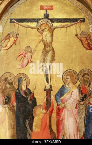 Le Calvaire avec cinq saints. Attribué ˆ Giovanni Bonsi (di Bonsi). Florence. Connu entre 1348 à 1371. D 40. Dépôt du Musée du Louvre (1976). Expositi Banque D'Images
