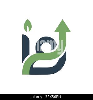 Logo Modern Growth combinant des lettres de l'alphabet avec une feuille verte. Illustration de Vecteur
