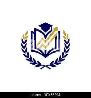 Logo de formation professionnelle avec livre ouvert et casquette de remise des diplômes. Illustration de Vecteur