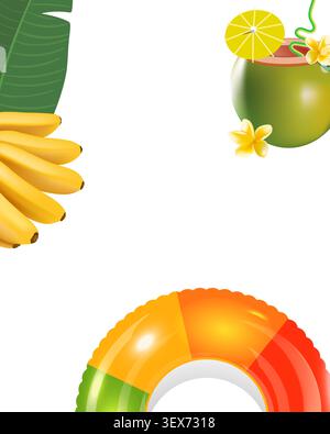 Fruits tropicaux et anneau gonflable sur blanc Illustration de Vecteur