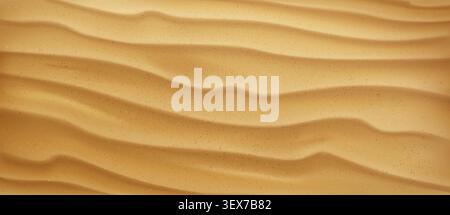 Plage de sable ou motif désert avec texture de sable naturel, vue de dessus arrière-plan vectoriel réaliste. Surface de sol ondulée en bord de mer pour un design estival. Dunes côtières d'été avec particules, fond de l'océan Illustration de Vecteur