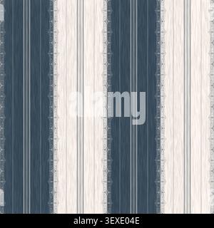 Motif à rayures verticales bleu denim avec bordures géométriques ornementales Banque D'Images