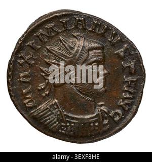 Une pièce romaine du règne de l'empereur Maximien, émise pendant la première tétrarchie, vers 294, avec l'autorité de l'empereur Maximien, un empereur romain de 286 à 305. Banque D'Images