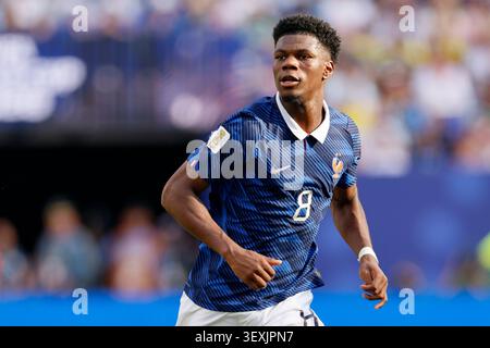 Le Français Aurelien Tchouameni court lors du match de la Coupe du monde de la FIFA 2026 32 entre la France et la Suède au New York New Jersey Stadium le 30 juin 2026 à East Rutherford, New Jersey. Banque D'Images