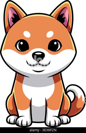 Un adorable chien shiba inu de style dessin animé assis gaiement isolé sur un fond blanc propre, parfait pour les amoureux des animaux de compagnie et le contenu numérique. Illustration de Vecteur