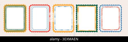 Ensemble de cadre photo d'enfant dessiné à la main. Collection de bords de festons d'affranchissement. Timbre postal vectoriel sur une forme différente. Conception de modèle pour le texte ou les illustrations. Illustration de Vecteur