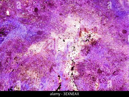 Fond abstrait texturé. Différentes nuances de violet, rose, bleu, couleur blanche. Taches chaotiques dispersées sur le fond. Beaucoup de petits points. Bruit t Banque D'Images