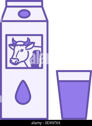 Icône de lait coloré. Illustration vectorielle. Lait dans l'emballage et verre avec du lait. Produits laitiers, alimentation. Concept d'épicerie Illustration de Vecteur