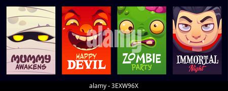 Joyeuses affiches d'Halloween avec des monstres effrayants Illustration de Vecteur
