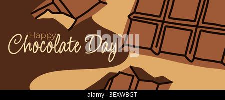 Modèle de bannière paysage Happy Chocolate Day avec de grandes barres de chocolat mortes dessinées à la main pour la promotion Sweet Shop Illustration de Vecteur