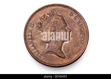 Avers britanniques avec portrait de la reine Elizabeth II de 1995 isolé sur fond blanc Banque D'Images