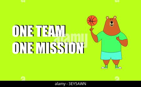 Un petit ours en sportswear joue avec un basket-ball. Joueur de basket-ball ours en peluche mignon. Illustration vectorielle de couleur avec arrière-plan. Illustration de Vecteur