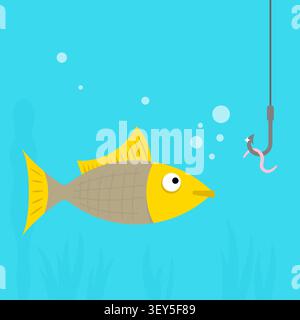 Cartoon poisson et crochet de pêche sous l'eau Illustration de Vecteur