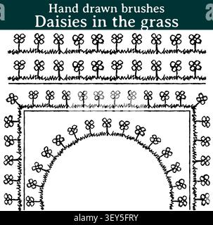 Deux pinceaux Illustrator créés à partir de traits d'encre pour donner une touche « artisanale » à votre travail vectoriel. Ce sont des pinceaux faits avec des marguerites sur une ligne d'herbe Illustration de Vecteur