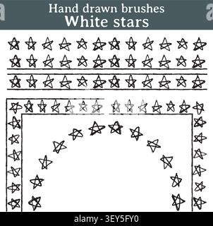 Trois pinceaux Illustrator créés à partir de traits d'encre pour donner une touche « artisanale » à votre travail vectoriel. Ce sont des pinceaux faits avec des étoiles blanches, accompagnés Illustration de Vecteur