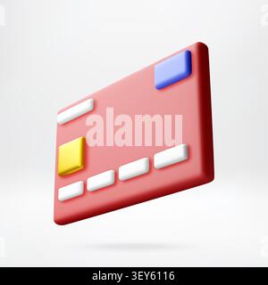 Icône de carte de crédit rouge dans le style 3D. Illustration de Vecteur