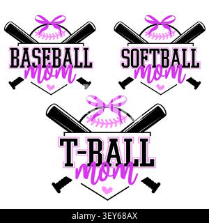 Baseball, softball, T-Ball Mom SVG Bundle. Design familial All Sport. Illustration de Vecteur
