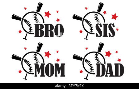 Pack SVG famille baseball. Bro, SIS, maman, papa Sport Designs. Illustration de Vecteur