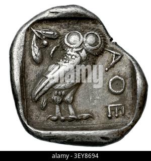 Une pièce de tetradrachm d'Athènes antique, Attique, datée de 460 av. J.-C., une pièce d'argent de l'ancien système monétaire grec. Banque D'Images