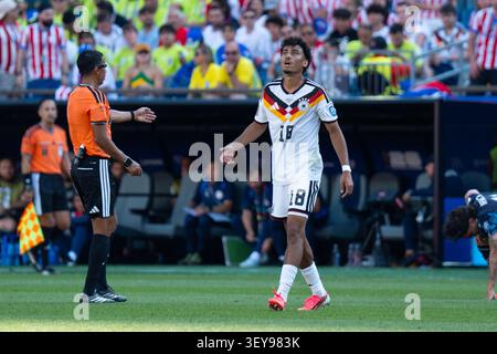 Nathaniel Brown (Allemagne, 18) schaut enttäuscht nach oben FIFA World Cup 2026 : Deutschland v Paraguay 29 juin 2026, FIFA World Cup 2026 : Germany v Paraguay (Round of 32) at Boston Stadium in Foxborough, Massachusetts, USA crédit : HMB Media/Alamy Live News Banque D'Images