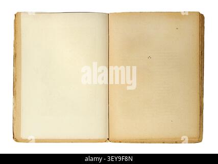 Livre ouvert antique avec des pages vierges montrant le numéro de page 49 isolé sur fond blanc. Banque D'Images