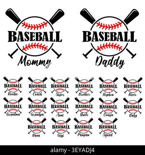 Pack SVG famille baseball. Énorme collection de rôles sportifs pour maman, papa, entraîneur, et plus encore. Illustration de Vecteur