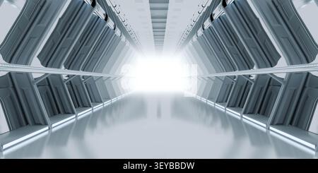 Tunnel métallique futuriste avec une lumière vive Banque D'Images