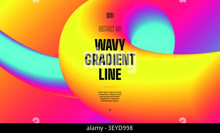 Fond coloré avec des formes courbes au néon dégradées ondulées, motif géométrique avec ligne squiggly 3d, ligne multicolore dynamique et boucles, style minimal Illustration de Vecteur