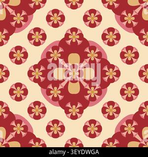 Motif floral rétro sans couture avec une répétition géométrique simple Banque D'Images