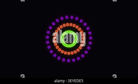 Des cercles lumineux de différentes couleurs sont disposés dans des motifs concentriques. Les cercles présentent différentes formes et tailles, créant un effet visuel saisissant Banque D'Images