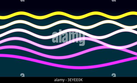 Des lignes ondulées en jaune, blanc et rose créent un affichage vibrant sur un fond sombre. La conception présente des motifs fluides adaptés à divers projec Banque D'Images