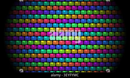 La scène affiche un motif vibrant composé de tuiles rectangulaires de couleurs vives, disposées soigneusement en rangées. Les tuiles créent un effet visuel vivant A. Banque D'Images